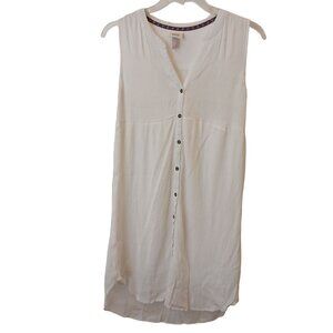 Knox Rose White Sleeveless Button-Down Tunic Dress Medium Lined Smocked #I-9